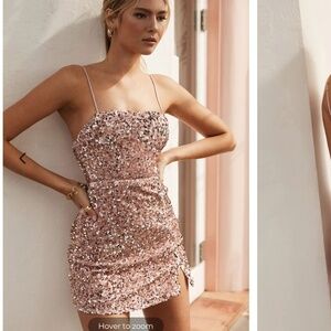 SELFIE LESLIE ATLANTA SQUARE NECKLINE SEQUIN DRESS BLUSH XS